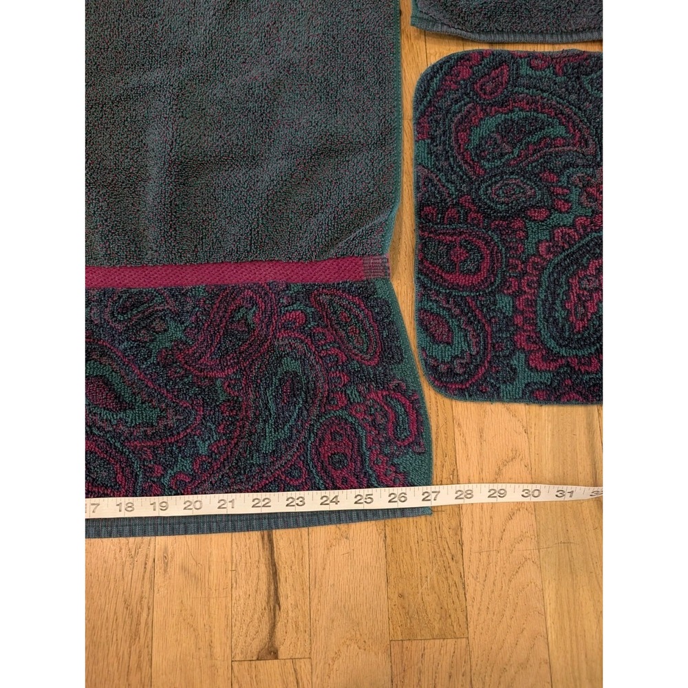 VTG Fieldcrest Royal Velvet Towel Set Paisley Green Burgundy Bath Hand Washcloth - Picture 6 of 11
